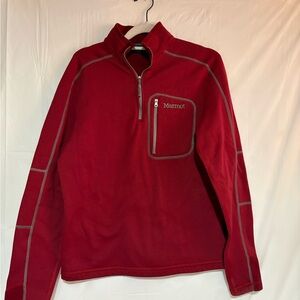 Marmot Red Quarter-Zip Fleece Pullover with Contrast Stitching